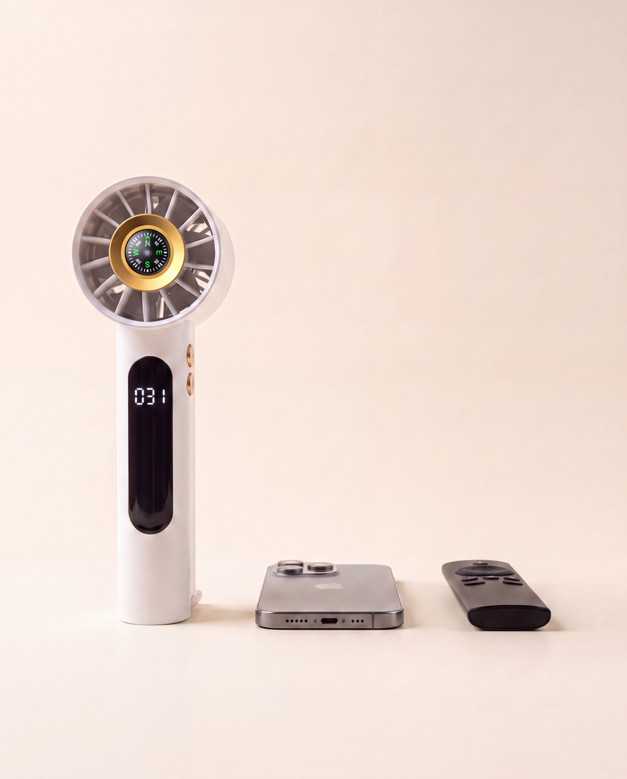 The Halo held in an open palm, showing it is about the size of a TV remote