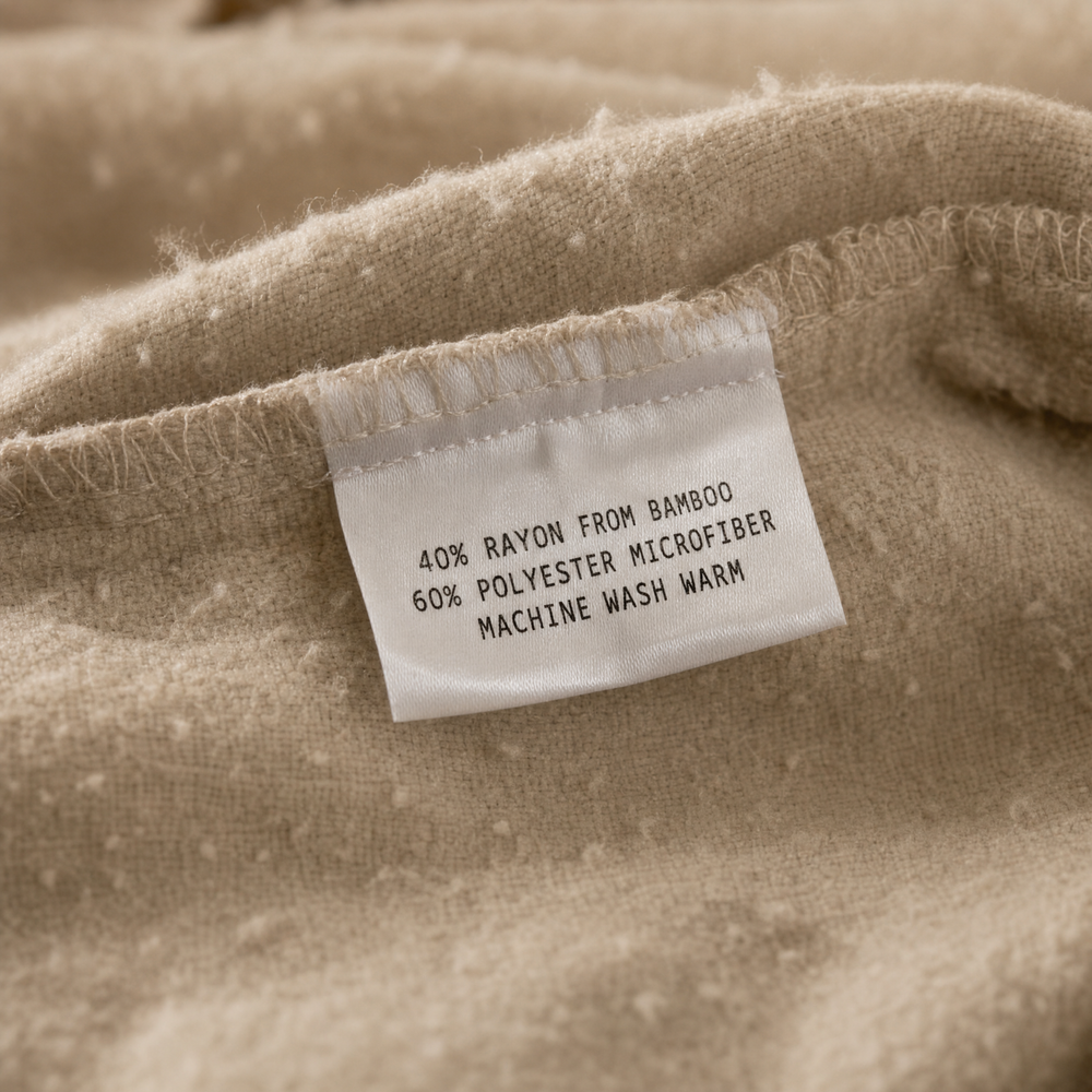 Care label reading 40% rayon from bamboo, 60% polyester
