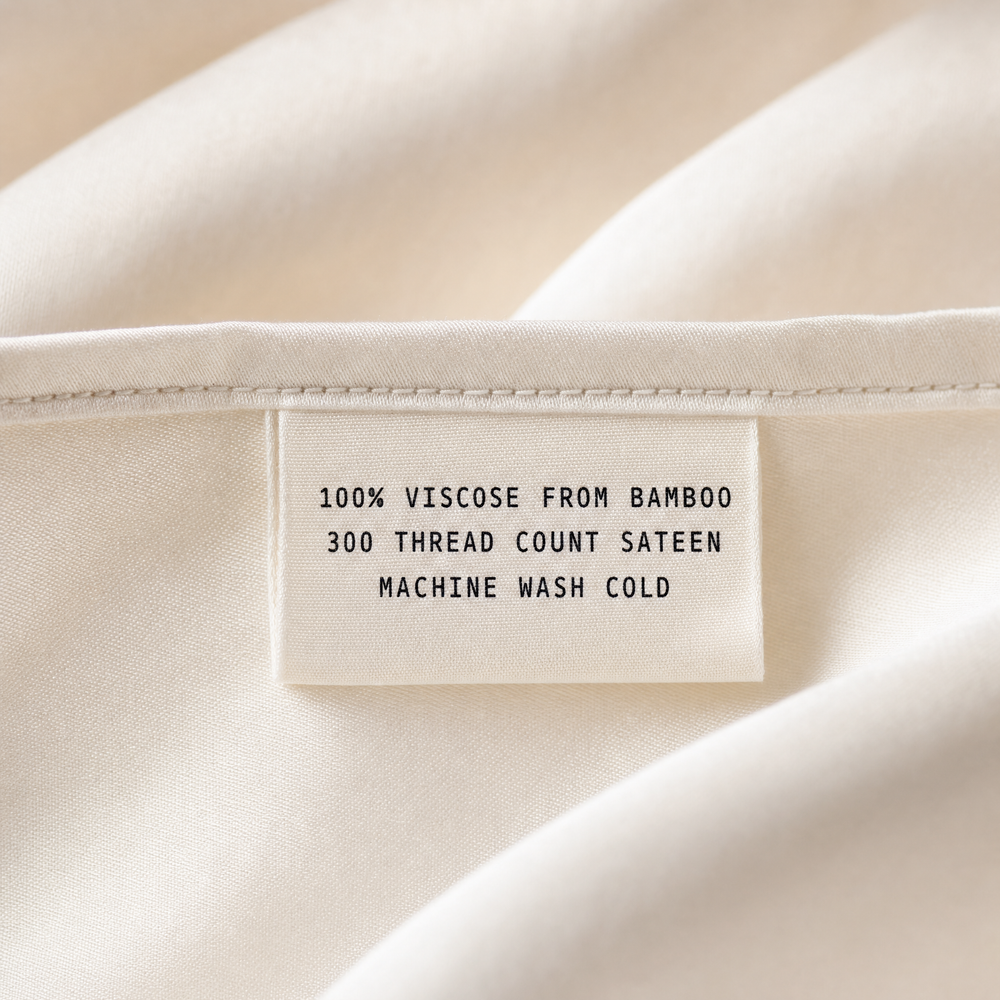 Avori care label reading 100% viscose from bamboo, 300 thread count sateen